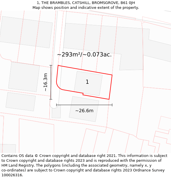 1, THE BRAMBLES, CATSHILL, BROMSGROVE, B61 0JH: Plot and title map