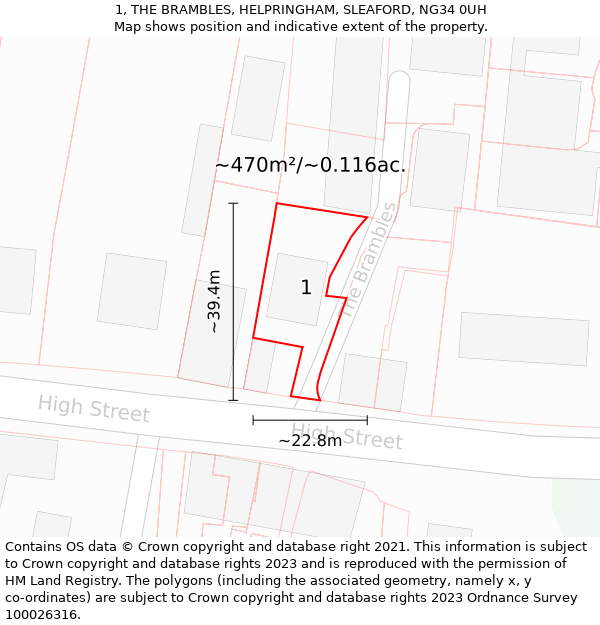 1, THE BRAMBLES, HELPRINGHAM, SLEAFORD, NG34 0UH: Plot and title map