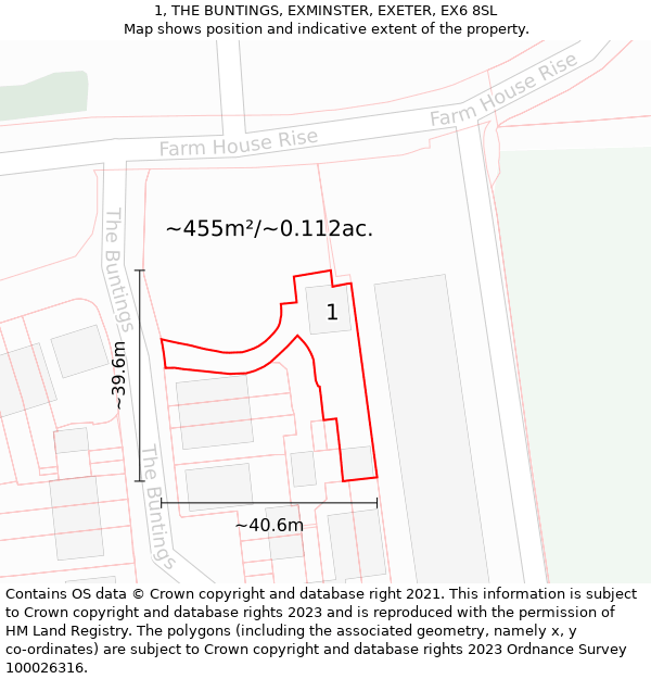 1, THE BUNTINGS, EXMINSTER, EXETER, EX6 8SL: Plot and title map