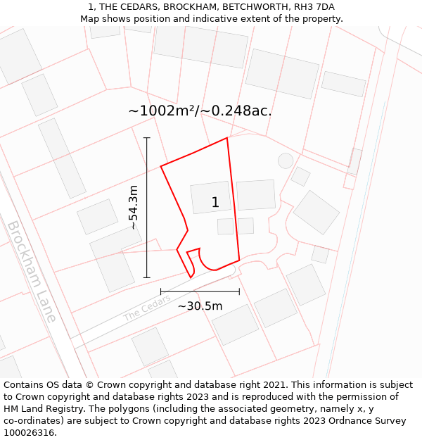 1, THE CEDARS, BROCKHAM, BETCHWORTH, RH3 7DA: Plot and title map