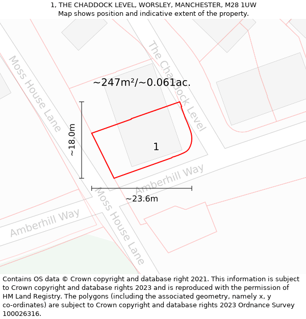 1, THE CHADDOCK LEVEL, WORSLEY, MANCHESTER, M28 1UW: Plot and title map