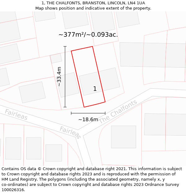 1, THE CHALFONTS, BRANSTON, LINCOLN, LN4 1UA: Plot and title map