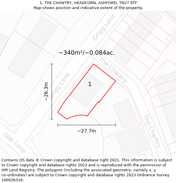 1, THE CHANTRY, HEADCORN, ASHFORD, TN27 9TF: Plot and title map