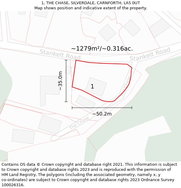 1, THE CHASE, SILVERDALE, CARNFORTH, LA5 0UT: Plot and title map