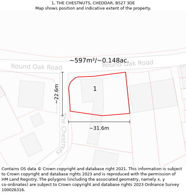 1, THE CHESTNUTS, CHEDDAR, BS27 3DE: Plot and title map