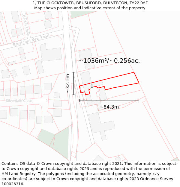 1, THE CLOCKTOWER, BRUSHFORD, DULVERTON, TA22 9AF: Plot and title map