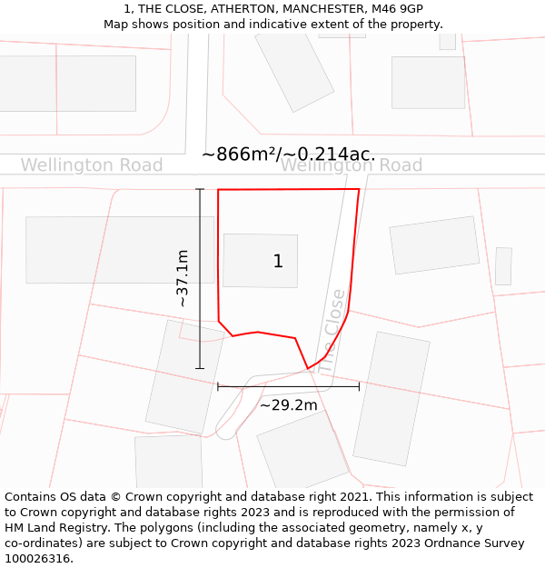 1, THE CLOSE, ATHERTON, MANCHESTER, M46 9GP: Plot and title map