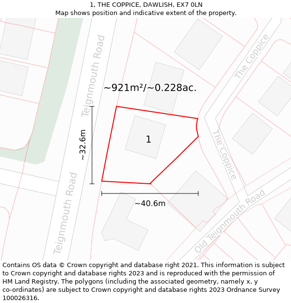 1, THE COPPICE, DAWLISH, EX7 0LN: Plot and title map