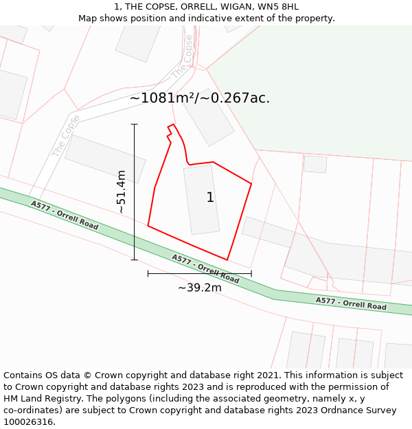 1, THE COPSE, ORRELL, WIGAN, WN5 8HL: Plot and title map