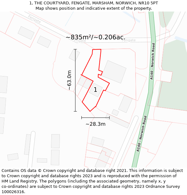 1, THE COURTYARD, FENGATE, MARSHAM, NORWICH, NR10 5PT: Plot and title map