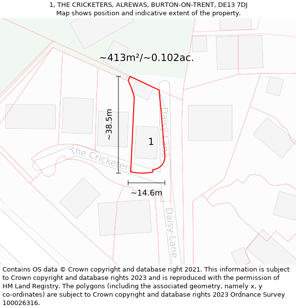 1, THE CRICKETERS, ALREWAS, BURTON-ON-TRENT, DE13 7DJ: Plot and title map