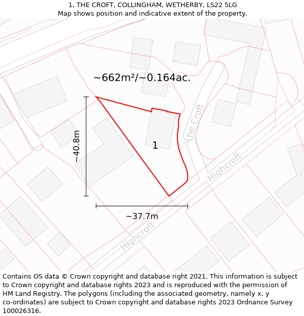 1, THE CROFT, COLLINGHAM, WETHERBY, LS22 5LG: Plot and title map