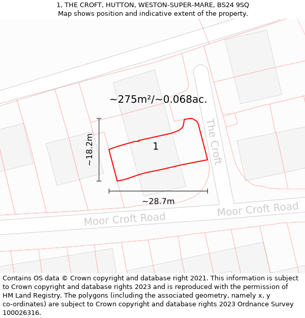 1, THE CROFT, HUTTON, WESTON-SUPER-MARE, BS24 9SQ: Plot and title map