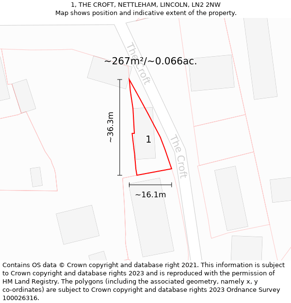 1, THE CROFT, NETTLEHAM, LINCOLN, LN2 2NW: Plot and title map