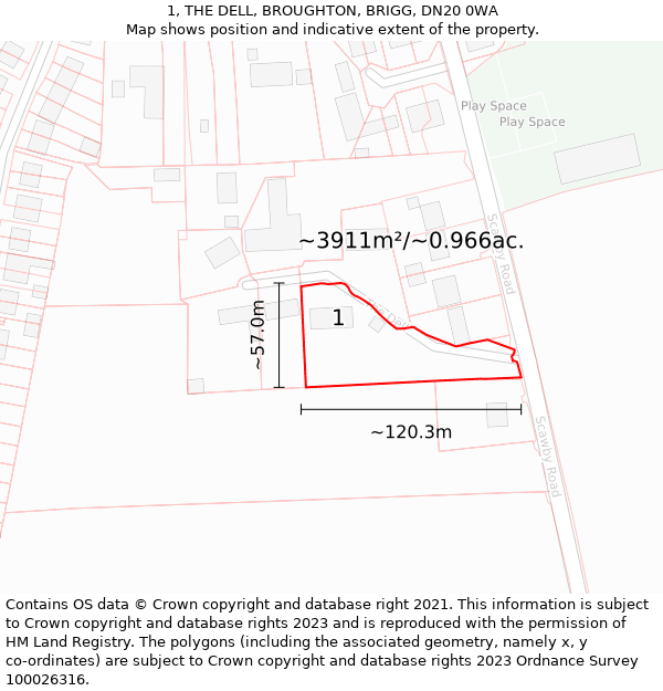 1, THE DELL, BROUGHTON, BRIGG, DN20 0WA: Plot and title map