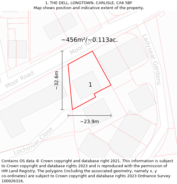 1, THE DELL, LONGTOWN, CARLISLE, CA6 5BF: Plot and title map