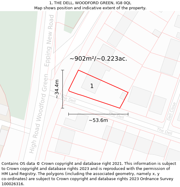 1, THE DELL, WOODFORD GREEN, IG8 0QL: Plot and title map