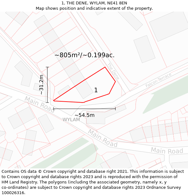 1, THE DENE, WYLAM, NE41 8EN: Plot and title map