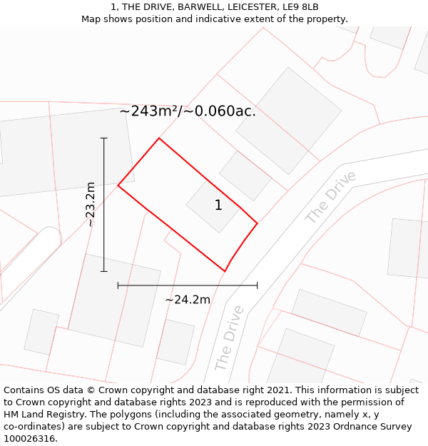 1, THE DRIVE, BARWELL, LEICESTER, LE9 8LB: Plot and title map