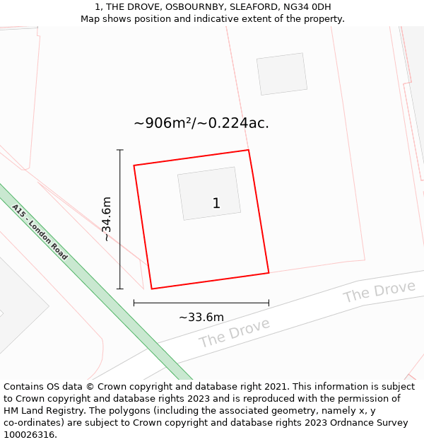 1, THE DROVE, OSBOURNBY, SLEAFORD, NG34 0DH: Plot and title map