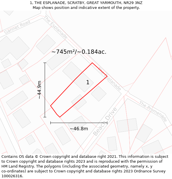 1, THE ESPLANADE, SCRATBY, GREAT YARMOUTH, NR29 3NZ: Plot and title map