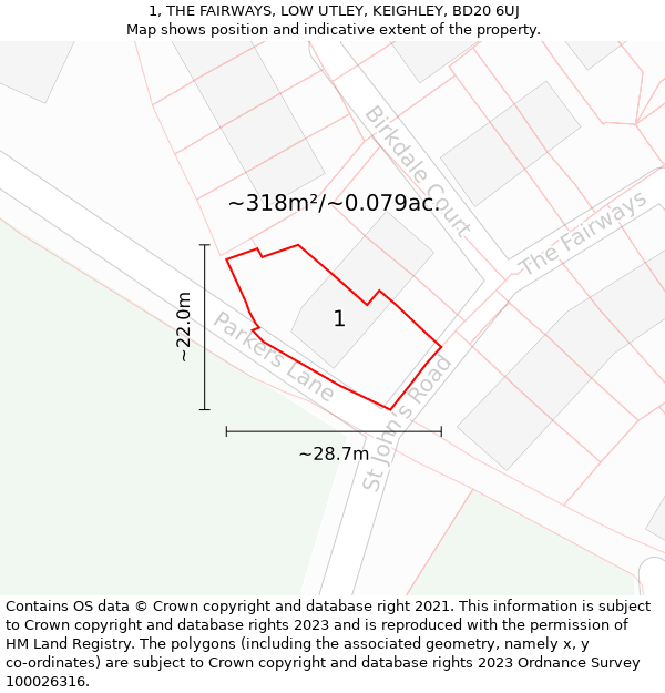 1, THE FAIRWAYS, LOW UTLEY, KEIGHLEY, BD20 6UJ: Plot and title map