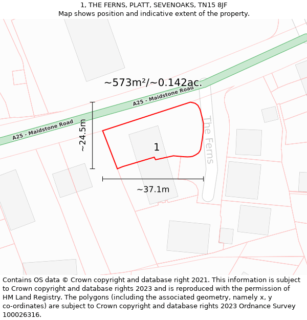 1, THE FERNS, PLATT, SEVENOAKS, TN15 8JF: Plot and title map