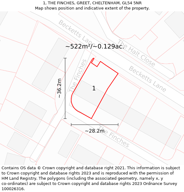 1, THE FINCHES, GREET, CHELTENHAM, GL54 5NR: Plot and title map