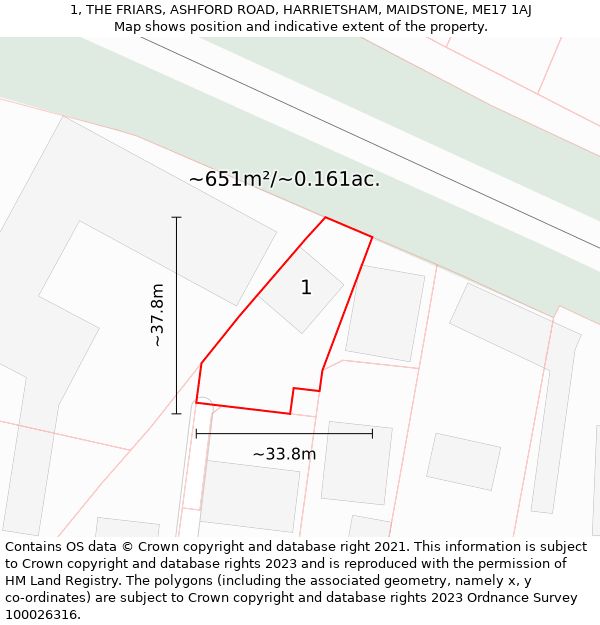 1, THE FRIARS, ASHFORD ROAD, HARRIETSHAM, MAIDSTONE, ME17 1AJ: Plot and title map