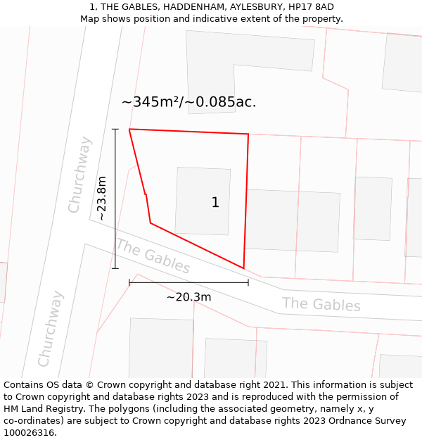 1, THE GABLES, HADDENHAM, AYLESBURY, HP17 8AD: Plot and title map