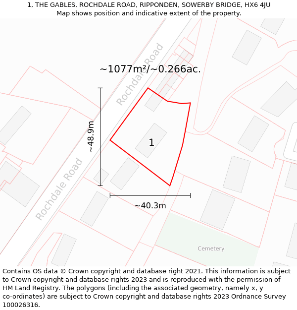 1, THE GABLES, ROCHDALE ROAD, RIPPONDEN, SOWERBY BRIDGE, HX6 4JU: Plot and title map