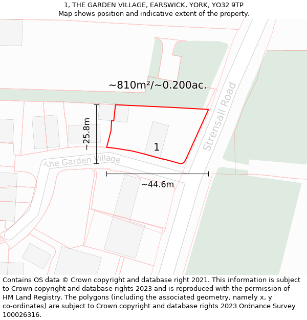 1, THE GARDEN VILLAGE, EARSWICK, YORK, YO32 9TP: Plot and title map