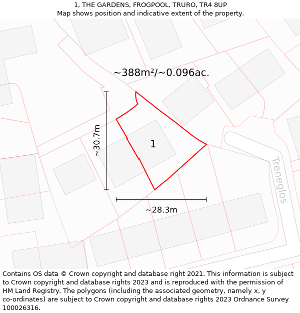 1, THE GARDENS, FROGPOOL, TRURO, TR4 8UP: Plot and title map