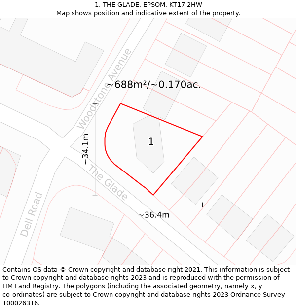 1, THE GLADE, EPSOM, KT17 2HW: Plot and title map