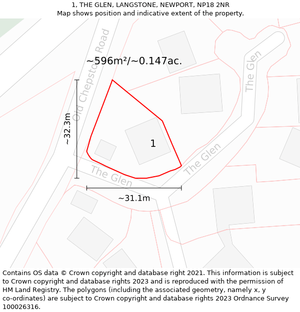 1, THE GLEN, LANGSTONE, NEWPORT, NP18 2NR: Plot and title map