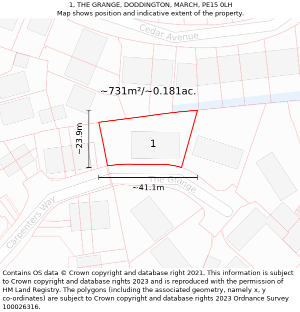 1, THE GRANGE, DODDINGTON, MARCH, PE15 0LH: Plot and title map