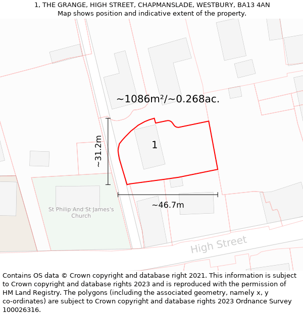 1, THE GRANGE, HIGH STREET, CHAPMANSLADE, WESTBURY, BA13 4AN: Plot and title map