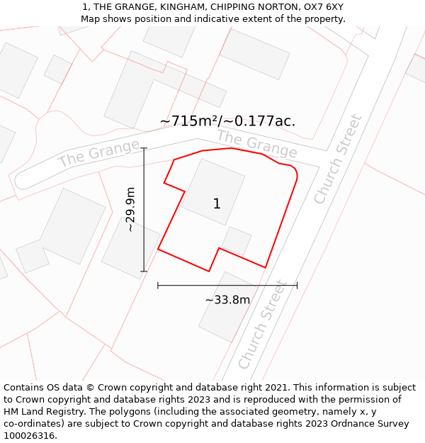 1, THE GRANGE, KINGHAM, CHIPPING NORTON, OX7 6XY: Plot and title map