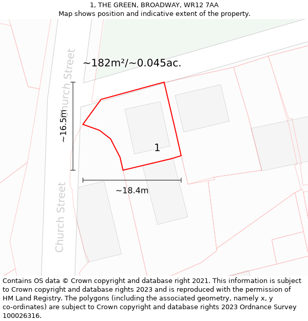 1, THE GREEN, BROADWAY, WR12 7AA: Plot and title map