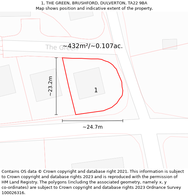 1, THE GREEN, BRUSHFORD, DULVERTON, TA22 9BA: Plot and title map