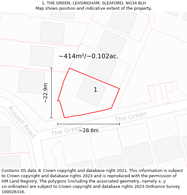 1, THE GREEN, LEASINGHAM, SLEAFORD, NG34 8LH: Plot and title map