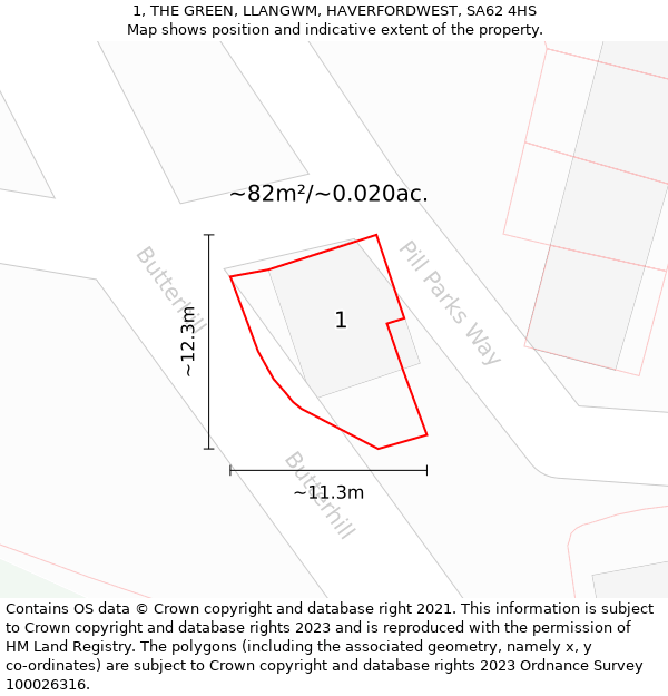 1, THE GREEN, LLANGWM, HAVERFORDWEST, SA62 4HS: Plot and title map