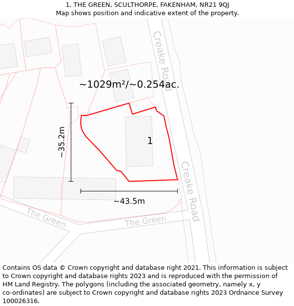 1, THE GREEN, SCULTHORPE, FAKENHAM, NR21 9QJ: Plot and title map