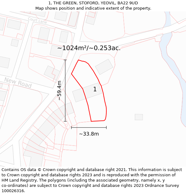 1, THE GREEN, STOFORD, YEOVIL, BA22 9UD: Plot and title map