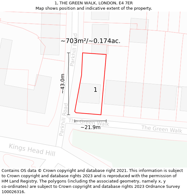 1, THE GREEN WALK, LONDON, E4 7ER: Plot and title map