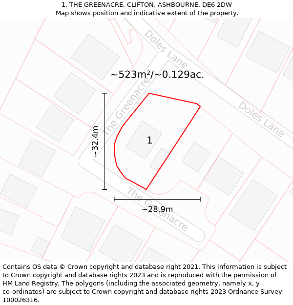 1, THE GREENACRE, CLIFTON, ASHBOURNE, DE6 2DW: Plot and title map