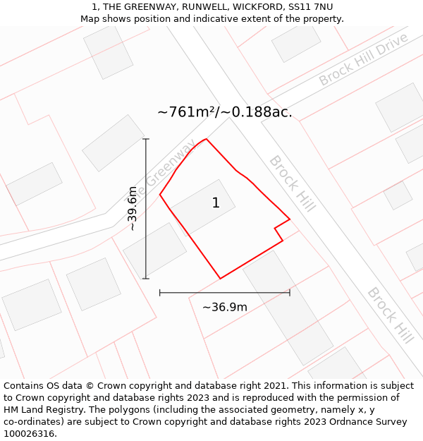 1, THE GREENWAY, RUNWELL, WICKFORD, SS11 7NU: Plot and title map