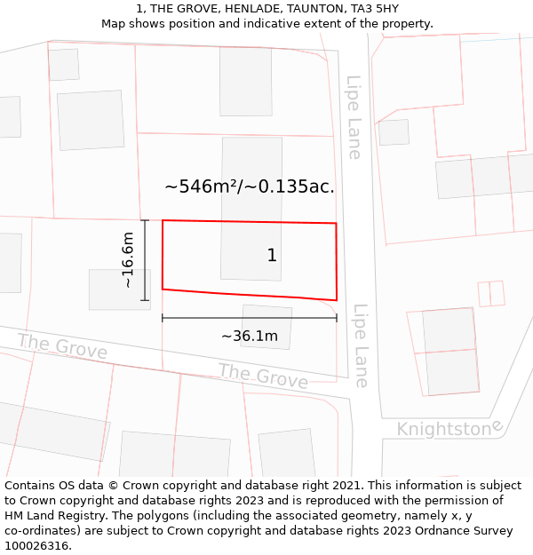 1, THE GROVE, HENLADE, TAUNTON, TA3 5HY: Plot and title map