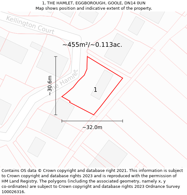 1, THE HAMLET, EGGBOROUGH, GOOLE, DN14 0UN: Plot and title map