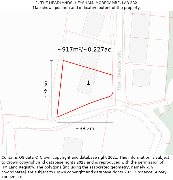 1, THE HEADLANDS, HEYSHAM, MORECAMBE, LA3 2RX: Plot and title map